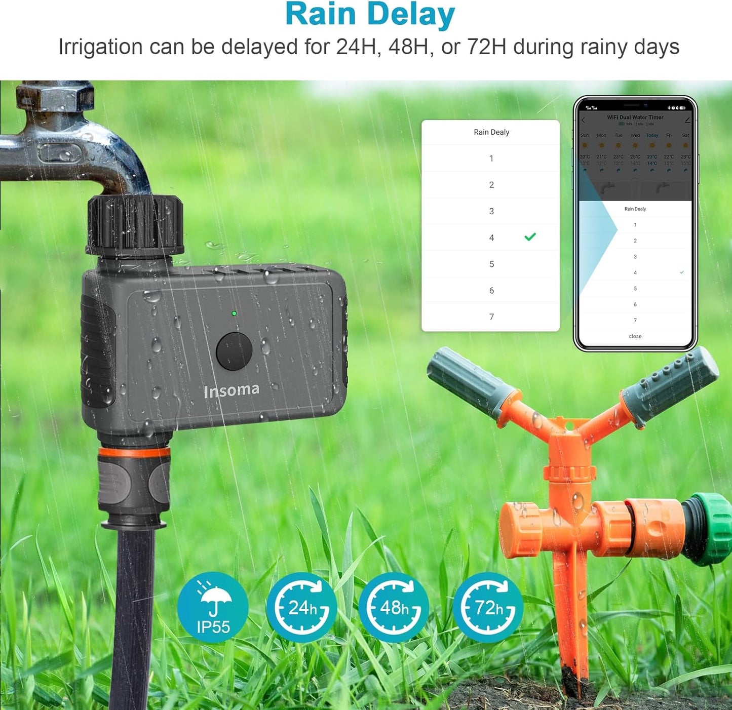 Minuteur d'arrosage WiFi pour jardin avec application vocale