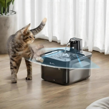 AquaFélin - Fontaine d'eau automatique inox pour chat 2 en 1 sans fil - 2,5 L
