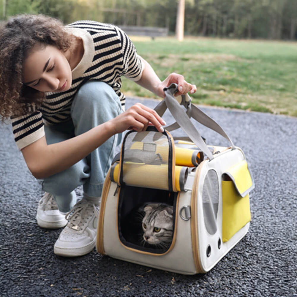 Sac de Transport pour Chat avec Poignée Confortable et Poche Latérale