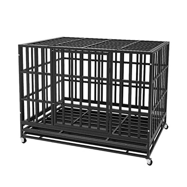 Cage en métal robuste pour grands chiens pliable avec roues et plateau