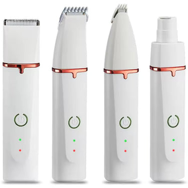 Kit de Tondeuse pour Chien 4-en-1 Sans Fil Premium – Silencieux et Étanche - Blanc - Plumzi