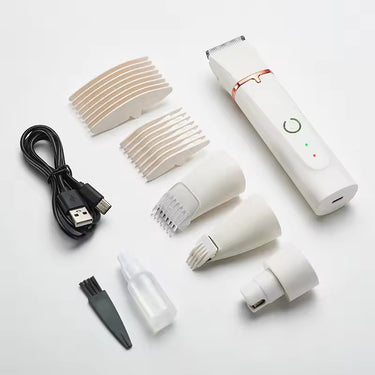Kit de Tondeuse pour Chien 4-en-1 Sans Fil Premium – Silencieux et Étanche - Blanc - Plumzi