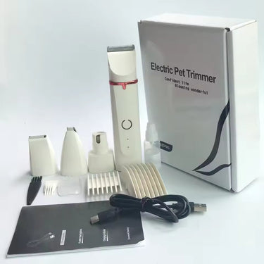 Kit de Tondeuse pour Chien 4-en-1 Sans Fil Premium – Silencieux et Étanche - Blanc - Plumzi