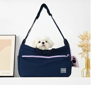 Sac à bandoulière pour animaux de compagnie - Pratique et Élégant - Bleu marine / M - Plumzi