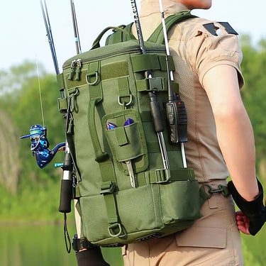 Sac à dos de pêche tactique avec porte-canne et rangement Molle