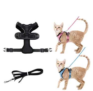 Harnais et laisse pour chat doux et réglable pour marche et ballade - Noir - Plumzi