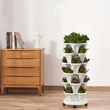 Pot en tour de fleur vertical empilable - Lot de 3 - Blanc - Plumzi