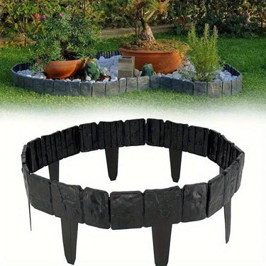 Clôture Élégante en Pierre Artificielle pour Jardin - 10 Clôtures / Noir - Plumzi